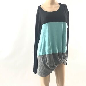 New Women’s Plus Size 2XL Colorblock Lagenlook Sweater Gray Mint Green Knotted